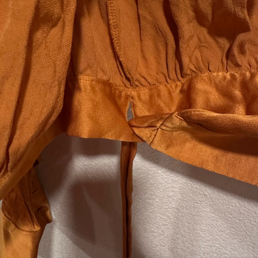 Golden Satin Long Sleeve Wrap Crop - Picture 4 of 10